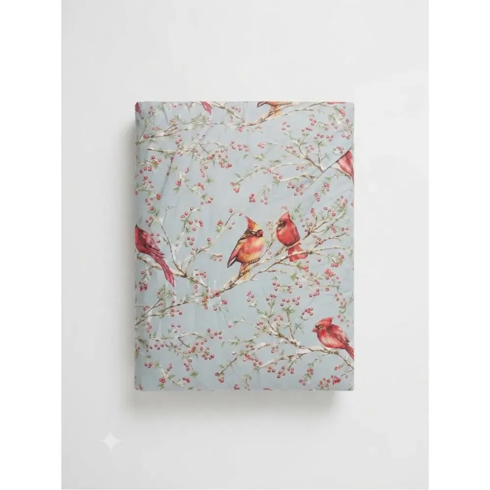 Pottery Barn King Cotton Duvet Cover Winter Berry Cardinal Blue Holiday Cottage